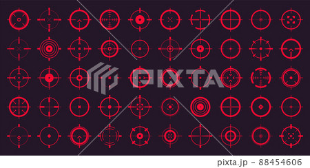 Crosshair, gun sight vector icons. Bullseye, red target or aim symbol. Military rifle scope Crosshair, gun sight vector icons. Bullseye, red target or aim symbol. Military rifle scope 88454606