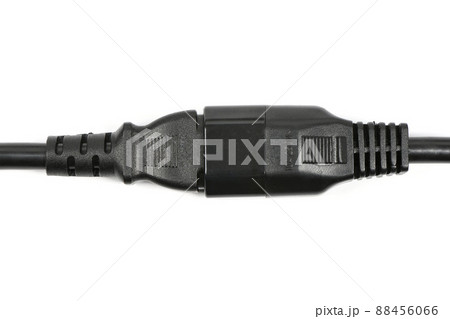 Black C13 female and C14 male rubber connector power plug, isolated on white. 88456066