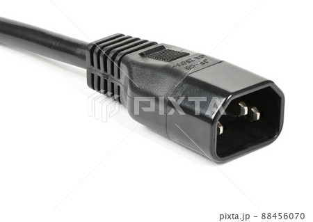 Black C14 male rubber connector power plug, isolated on white. 88456070