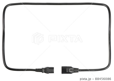 Black wire C13 female and C14 male connector power plug, in the form of a frame with an internal space for an inscription, isolated on white. 88456086