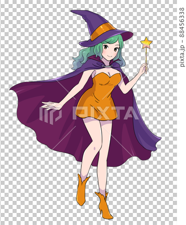 ステッキを持ったとんがり帽子のセクシー魔女 緑髪 ステッキを持ったとんがり帽子のセクシー魔女 緑髪 88456338
