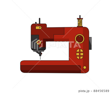 Sewing machine. Retro design form of tool for sewing. Colorful equipment of dressmaker. Vector illustration in flat style 88456589
