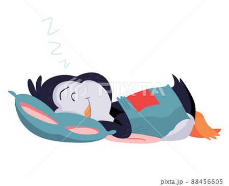 Cute penguin sleeps on pillow. Funny draw character in cartoon style. Adorable wild animal 88456605