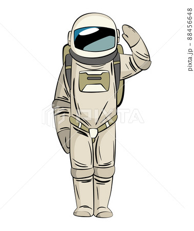 Astronaut or cosmonaut in spacesuit floating in weightlessness. Hand drawn spaceman for t-shirt print design. People exploring universe Astronaut or cosmonaut in spacesuit floating in weightlessness. Hand drawn spaceman for t-shirt print design. People exploring universe 88456648