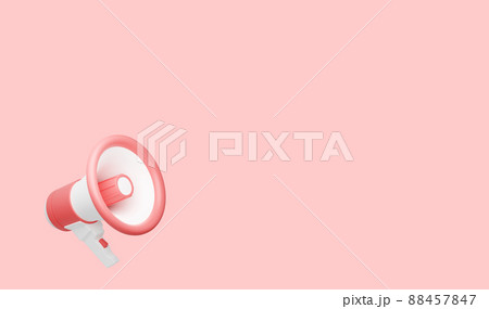 Loudspeaker 3d render - pink megaphone banner with empty space for text for announcement or advertising message. 88457847
