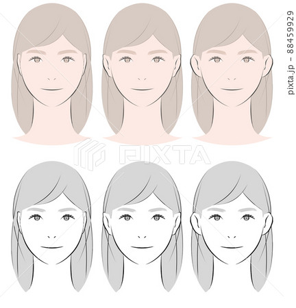 素顔の女性、耳の向き3種、カラーモノクロ 素顔の女性、耳の向き3種、カラーモノクロ 88459929