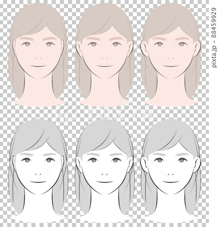 素顔の女性、耳の向き3種、カラーモノクロ 素顔の女性、耳の向き3種、カラーモノクロ 88459929