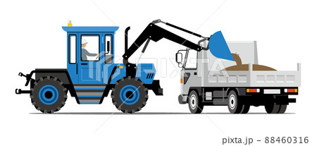 ホイールローダー、ブルドーザー、ダンプカー、トラック、荷積み、イラスト ホイールローダー、ブルドーザー、ダンプカー、トラック、荷積み、イラスト 88460316