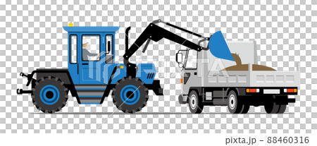ホイールローダー、ブルドーザー、ダンプカー、トラック、荷積み、イラスト ホイールローダー、ブルドーザー、ダンプカー、トラック、荷積み、イラスト 88460316