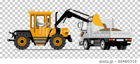 ホイールローダー、ブルドーザー、ダンプカー、トラック、荷積み、イラスト 88460318