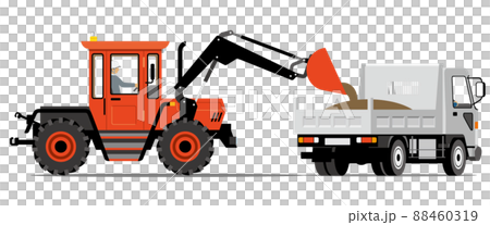 ホイールローダー、ブルドーザー、ダンプカー、トラック、荷積み、イラスト ホイールローダー、ブルドーザー、ダンプカー、トラック、荷積み、イラスト 88460319