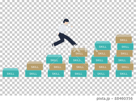 スキルアップ・キャリアアップ・ステップアップ・年収アップ・階段を上る若い日本人女性のイラスト素材 スキルアップ・キャリアアップ・ステップアップ・年収アップ・階段を上る若い日本人女性のイラスト素材 88460356