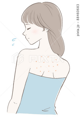 背中にぶつぶつが出来ている女性　線画黒バージョン 88460683