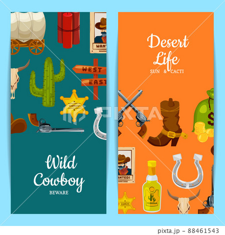cartoon wild west elements web banner templates illustration 88461543
