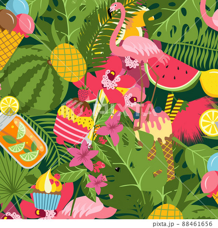 flat cute summer elements, cocktails, flamingo 88461656