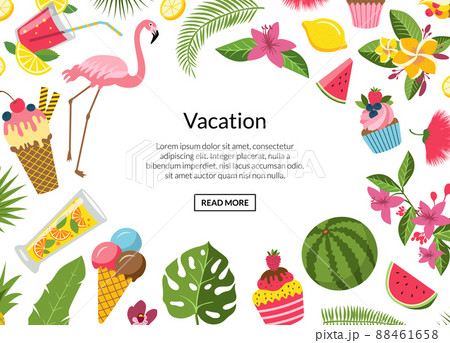 Cocktails, flamingo, palm leaves background illustration 88461658