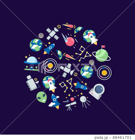 flat space icons in circle shape illustration flat space icons in circle shape illustration 88461701