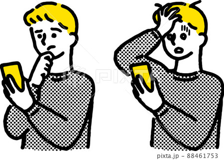 スマホのネットトラブルに陥るお洒落でシンプルな男性のイラストのイラスト素材