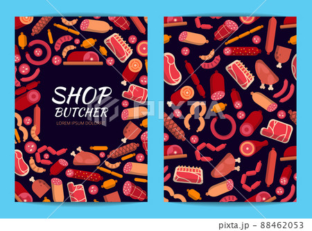 flat meat and sausages icons card or flyer template illustration flat meat and sausages icons card or flyer template illustration 88462053