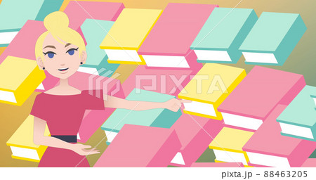Image of woman talking over book icons Image of woman talking over book icons 88463205
