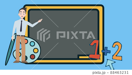 Image of man talking over school and board icons Image of man talking over school and board icons 88463231