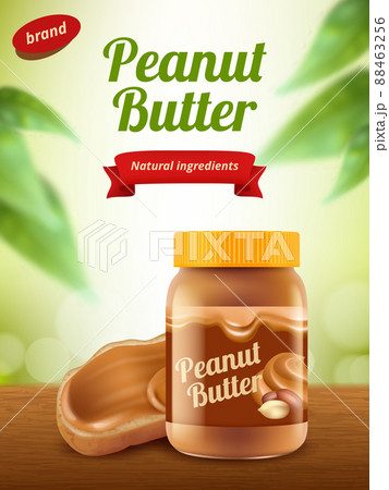 Peanut butter advertising. Creamy healthy sweet chocolate food placard or poster realistic banner template Peanut butter advertising. Creamy healthy sweet chocolate food placard or poster realistic banner template 88463256