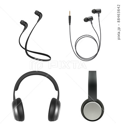Earphones realistic. Headphone music accessory electronic items collection 88463642