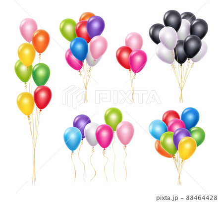 balloons. Realistic mockup 3d flying helium party decoration balloons collection 88464428