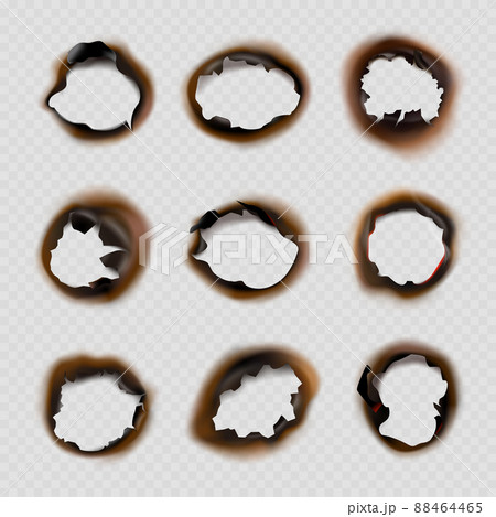 Burned holes paper. Grunge designs of fire damaged circles shapes pictures Burned holes paper. Grunge designs of fire damaged circles shapes pictures 88464465
