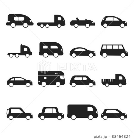 Car silhouettes icon. Type of transport minivan truck suv micro van black symbols Car silhouettes icon. Type of transport minivan truck suv micro van black symbols 88464824