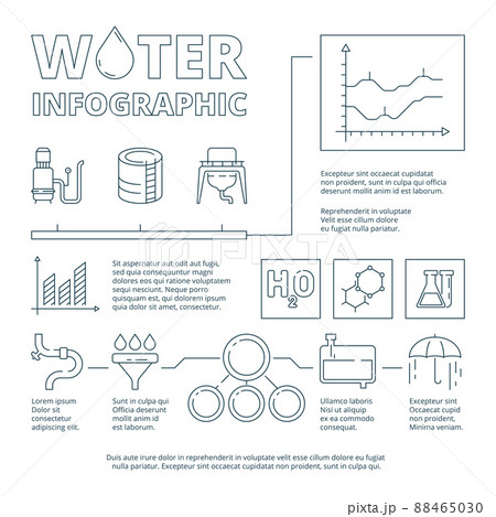 Water infographic. Liquid purification systems quality clean water business graphics diagrams charts infographic design template Water infographic. Liquid purification systems quality clean water business graphics diagrams charts infographic design template 88465030