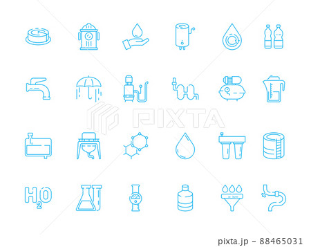 Water treatment. Purifier container filter tank glass clean fresh liquid water dispenser outline symbols Water treatment. Purifier container filter tank glass clean fresh liquid water dispenser outline symbols 88465031