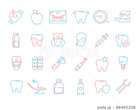 Tooth icon. Dental teeth stomatology health care thin line colored symbols 88465208