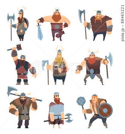 Viking cartoon. Mythology of medieval warrior norse people characters 88465221