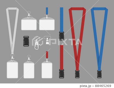 Sponsor badges mockup. Business corporate card event sponsor badges with cordage lanyard realistic illustration 88465269