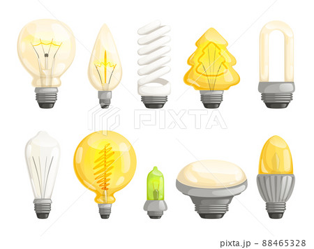 Modern bulbs collection. Idea lamp lighting cartoon pictures colorful set Modern bulbs collection. Idea lamp lighting cartoon pictures colorful set 88465328