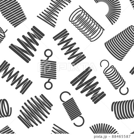 Flexible spiral pattern. Metal elastic twisted and compacted forms bended wire coils seamless pattern for textile designs 88465587