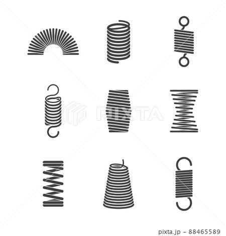 Metal flexible spiral. Suspension steel wire coils icon collection 88465589