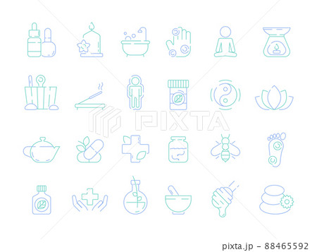 Traditional naturopathy icon. Alternative herbal medicine vitamin bioenergy health osteopathy and homeopathy tools symbols 88465592