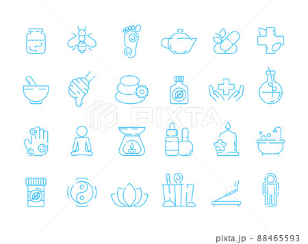 Alternative medicine symbols. Holistic vitamin herbal care traditional naturopathy linear icon set 88465593