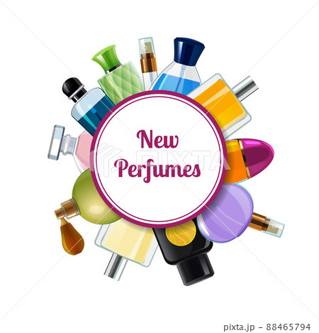 perfume bottles under circle with place for text illustration 88465794