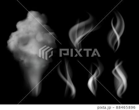 Smoke realistic. Hot steam vape on kitchen smells 3d collection isolated 88465896