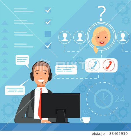 Customer service concept. 24h business online support managers operators complaint background illustration Customer service concept. 24h business online support managers operators complaint background illustration 88465950