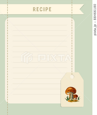 Recipe collage vintage card lined blank template with watercolor mushroom. Recipe collage vintage card lined blank template with watercolor mushroom. 88466180