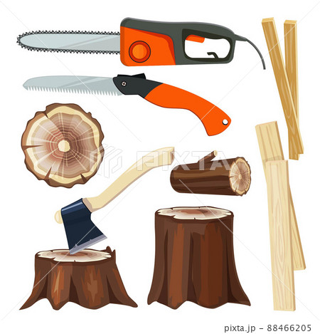 Wood industry. Forestry branch and trunks luber collection cartoon illustrations 88466205