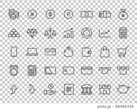 Line drawing icon set about money and finance - Stock Illustration ...