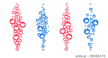 Likes hearts and thumbs flying up for stories and live streams. Like and thumbs icons for social media ui. Vector illlustration 88466476
