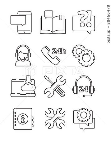 Customer service help icon. Office web or online and telephone support center admin linear symbols isolated 88466479