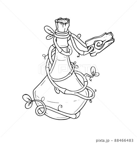 Potion bottle for games. Sketch of vine covered elixir bottle. Vector illustration 88466483