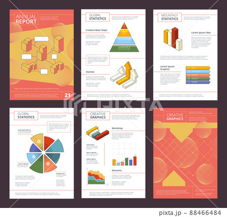 Annual report design. Business buklet pages layout with abstract shapes advertisement project 88466484